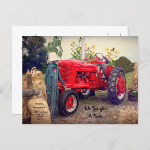 Farm Tractor Red Rustic Country We've Moved Moving Announcement Postcard