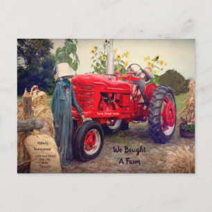 Farm Tractor Red Rustic Country We've Moved Moving Postcard