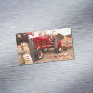 Farm Tractor Red Vintage Rustic Agriculture Magnetic Business Card