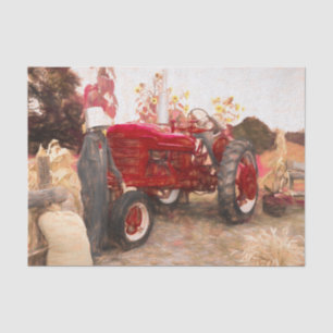 Farm Tractor Red Vintage Rustic Autumn Harvest Tissue Paper