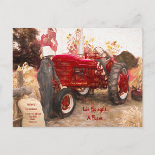 Farm Tractor Red We've Moved Vintage Rustic Moving Postcard