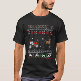 Farm Tractor Reindeer Fun Ugly Christmas Farmer Wi T-Shirt