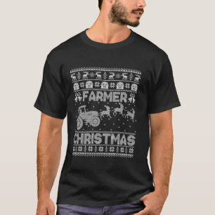 Farm Tractor Reindeer Xmas Ugly Farmer Christmas  T-Shirt