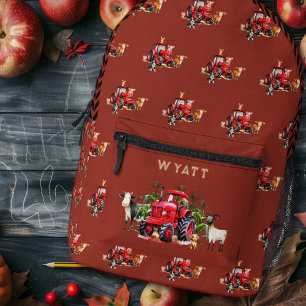 Farm Tractor Rust Red Pattern Backpack