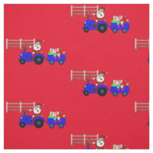 Farm Tractor Santa With Gift Trailer Fabric