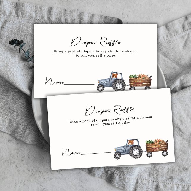 Farm Tractor Teddy Bear Diaper Raffle Baby Shower  Enclosure Card (Farm Tractor Teddy Bear Diaper Raffle Baby Shower Enclosure Card)