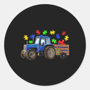 Farm Tractor Truck Puzzle Autism Awareness Day 202 Classic Round Sticker