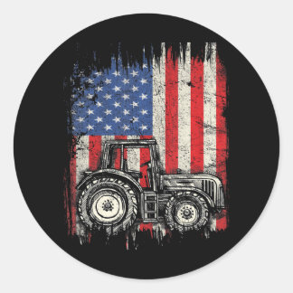 Farm Tractor USA American Flag Farmer Patriotic Classic Round Sticker