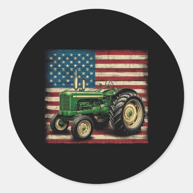 Farm Tractor Usa Flag Tractor American Farm Usa  Classic Round Sticker (Front)