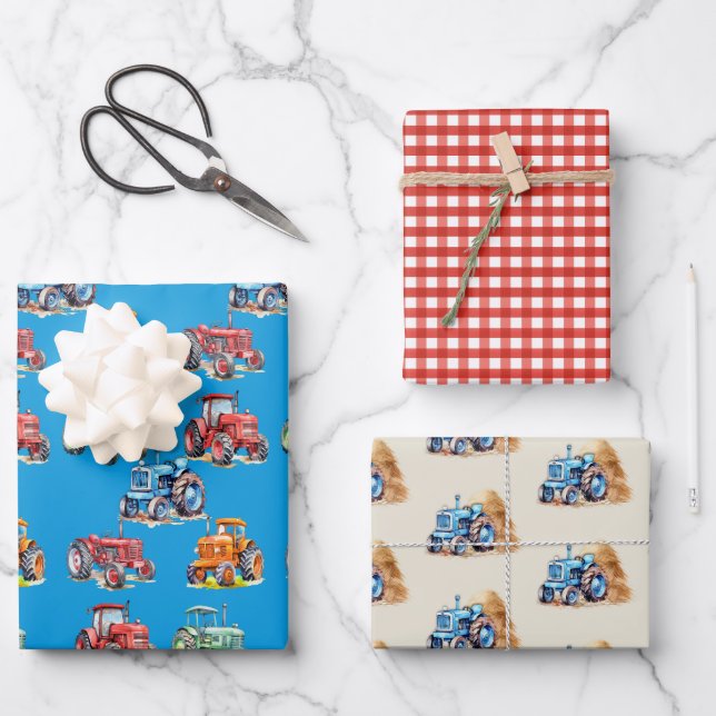 Farm Tractors Birthday Party Wrapping Paper Sheet (Front)