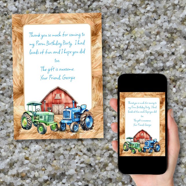 Farm Tractors Birthday Thank You Message Card (Creator Uploaded)