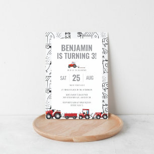 Farm Tractors Theme Birthday Invitation