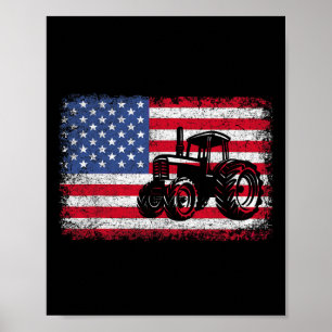 Farm Tractors Usa Flag Patriotic Farming Gift Men Poster