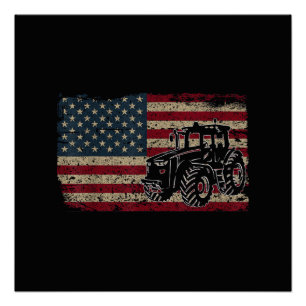 Farm Tractors USA Flag Patriotic Farming Gift Poster