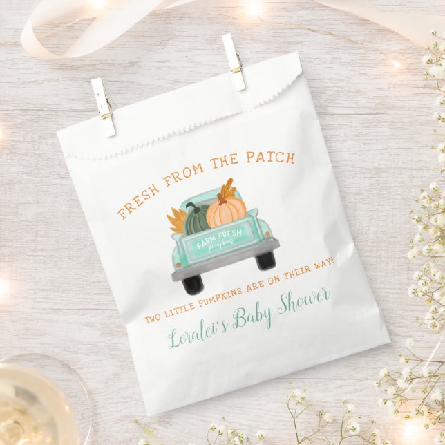 Farm Truck 2 Pumpkins Fall Twins Baby Shower Favour Bags (Clipped)