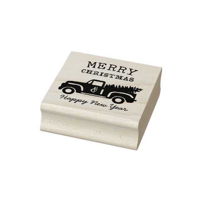 Farm Truck Christmas Wood Rubber Stamp (Stamp)