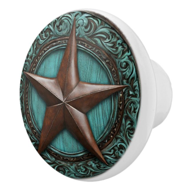 Farm Turquoise Cowboy Country Western Texas Star  Ceramic Knob (Right)
