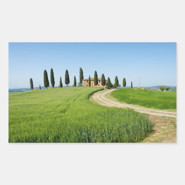 Farm villa with cypress trees in Tuscany Rectangular Sticker (Front)