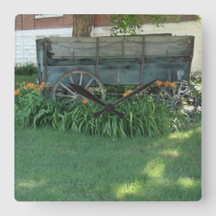 Farm wagon square wall clock