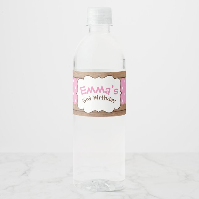 Farm Water Bottle Labels, Pink and brown Water Bottle Label (Front)