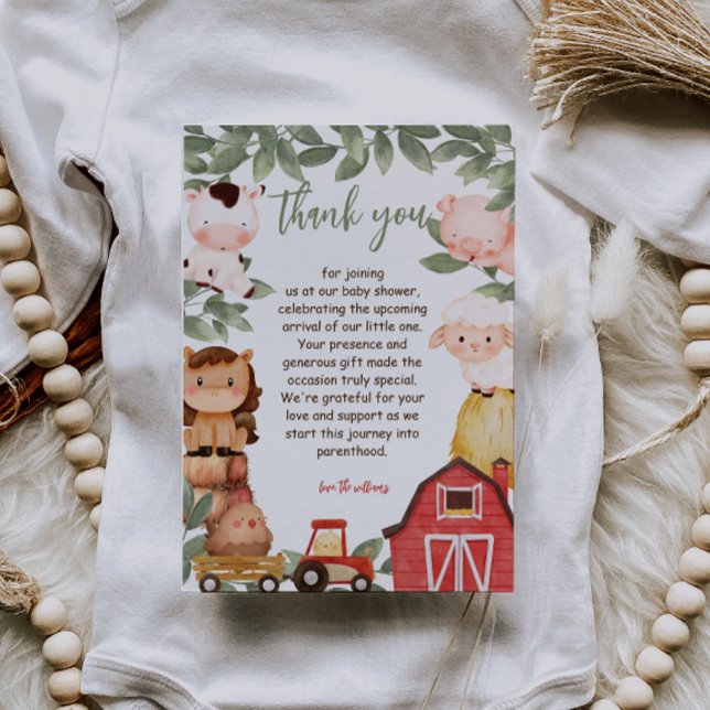 Farm Watercolor Animals Baby Shower Thank You Card (Creator Uploaded)