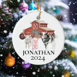 Farm Watercolor Cow Pig Barn Monogram  Ceramic Tree Decoration<br><div class="desc">This design may be personalised in the area provided by changing the photo and/or text. Or it can be customised by clicking Personalise this Template and then choosing the click to customise further option and delete or change the colour of the background, add text, change the text colour or style,...</div>