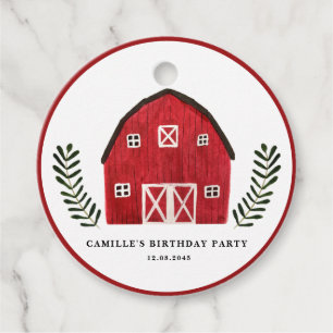 Farm Watercolor Red Barn Birthday Party Thank You Favour Tags