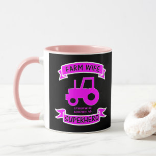 Farm Wife Farming Superhero Quote Pink Tractor Mug