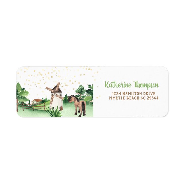    Farm Windmill Horse Boys Baby Shower Label (Front)