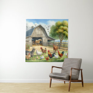 Farm With Animals Tapestry