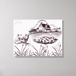 Farm Woman Milking Cow Canvas Print