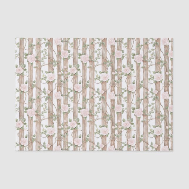 Farm Wood Pink Floral Country Birthday Tissue Paper (Front)