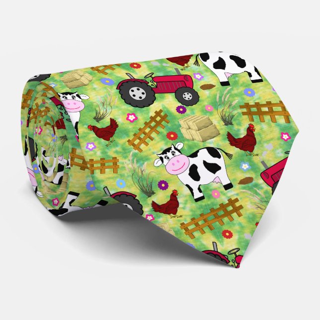 Farm yard cow and red tractor tie (Rolled)