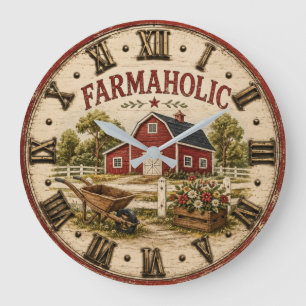 Farmaholic Rustic Red Barn Large Clock