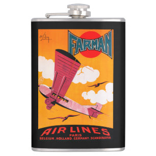 Farman Brothers Airlines F-170 Monoplane Poster Hip Flask
