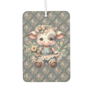 Farmcore Kawaii Calf in Vintage Floral Dress Car Air Freshener
