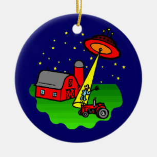 Farmer Alien Abduction Ceramic Tree Decoration