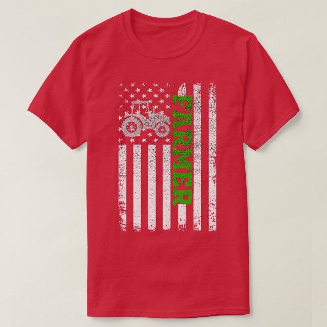 Farmer American Flag Patriotic Gift T-Shirt (Design Front)