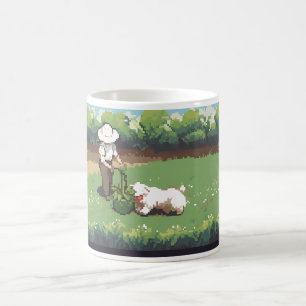 Farmer And A Dog In Pixel Art Coffee Mug