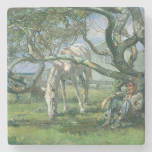 Farmer and Horse in Nantucket (Rural Landscape) Stone Coaster
