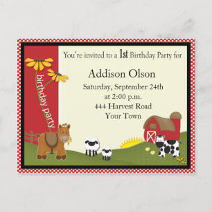 Farmer Baby Birthday Party Invitation Postcard
