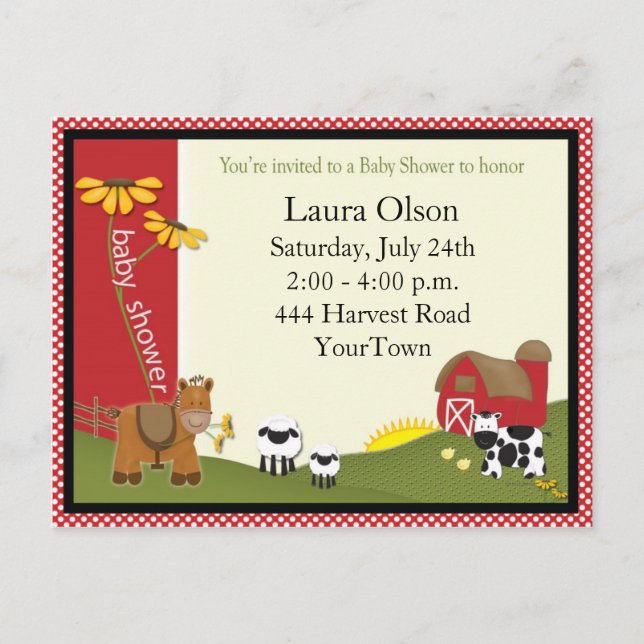 Farmer Baby Shower Postcard Invitation (Front)