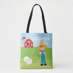 Farmer Barn Girl Kid's Personalised Tote Bag