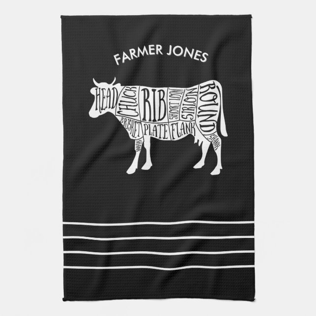 Farmer Beef Meat Cuts Kitchen Towel Butcher Chart (Vertical)