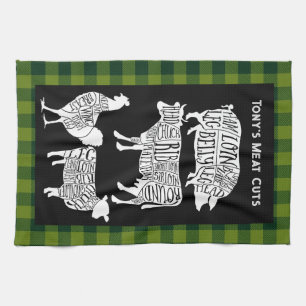 Farmer Butcher Meat Cuts Tea Towel   Vintage Beef
