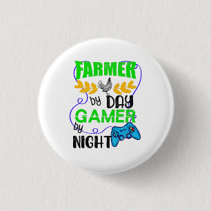 Farmer by Day Gamer by Night, Farmer Gaming 3 Cm Round Badge