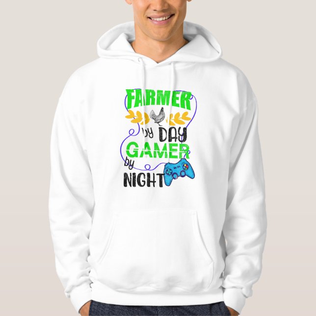 Farmer by Day Gamer by Night, Farmer Geek Hoodie (Front)