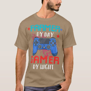 Farmer By Day Gamer By Night Job Pride Video Games T-Shirt