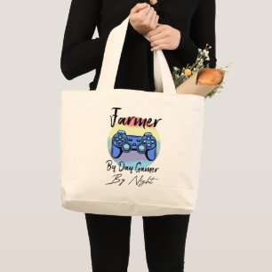 Farmer By Day Gamer By Night Large Tote Bag