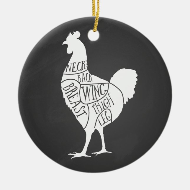 farmer chicken butcher meat cuts art small holder ceramic tree decoration (Front)